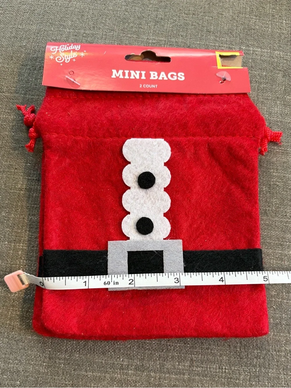 Holiday Style Christmas Fabric Gift Bags Drawstring Lot of 6
